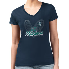 Navy Seattle Mariners G-III 4Her by Carl Banks Women's Super-Slim Fit Lightweight Leopard Heart V-Neck T-Shirt