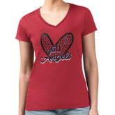 Red Los Angeles Angels G-III 4Her by Carl Banks Women's Super-Slim Fit Lightweight Leopard Heart V-Neck T-Shirt