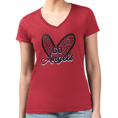 Red Los Angeles Angels G-III 4Her by Carl Banks Women's Super-Slim Fit Lightweight Leopard Heart V-Neck T-Shirt