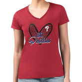 Red Philadelphia Phillies G-III 4Her by Carl Banks Women's Super-Slim Fit Lightweight Leopard Heart V-Neck T-Shirt