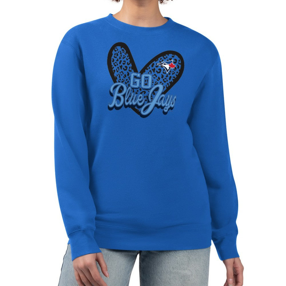 Royal Toronto Blue Jays G-III 4Her by Carl Banks Women's Leopard Heart Pullover Sweatshirt
