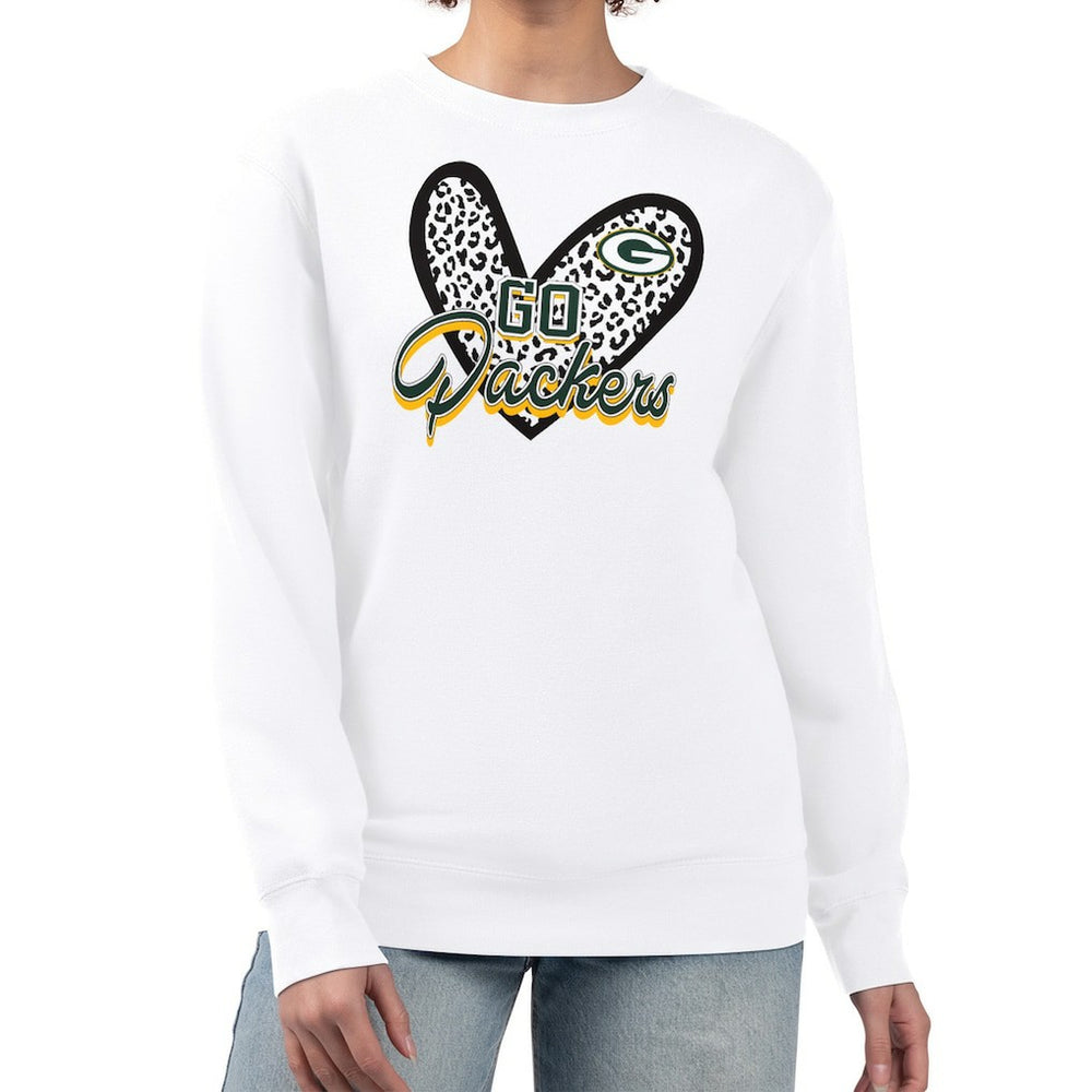 G-III 4Her by Carl Banks Women's Leopard Heart Pullover Sweatshirt - Green Bay Packers Pullover