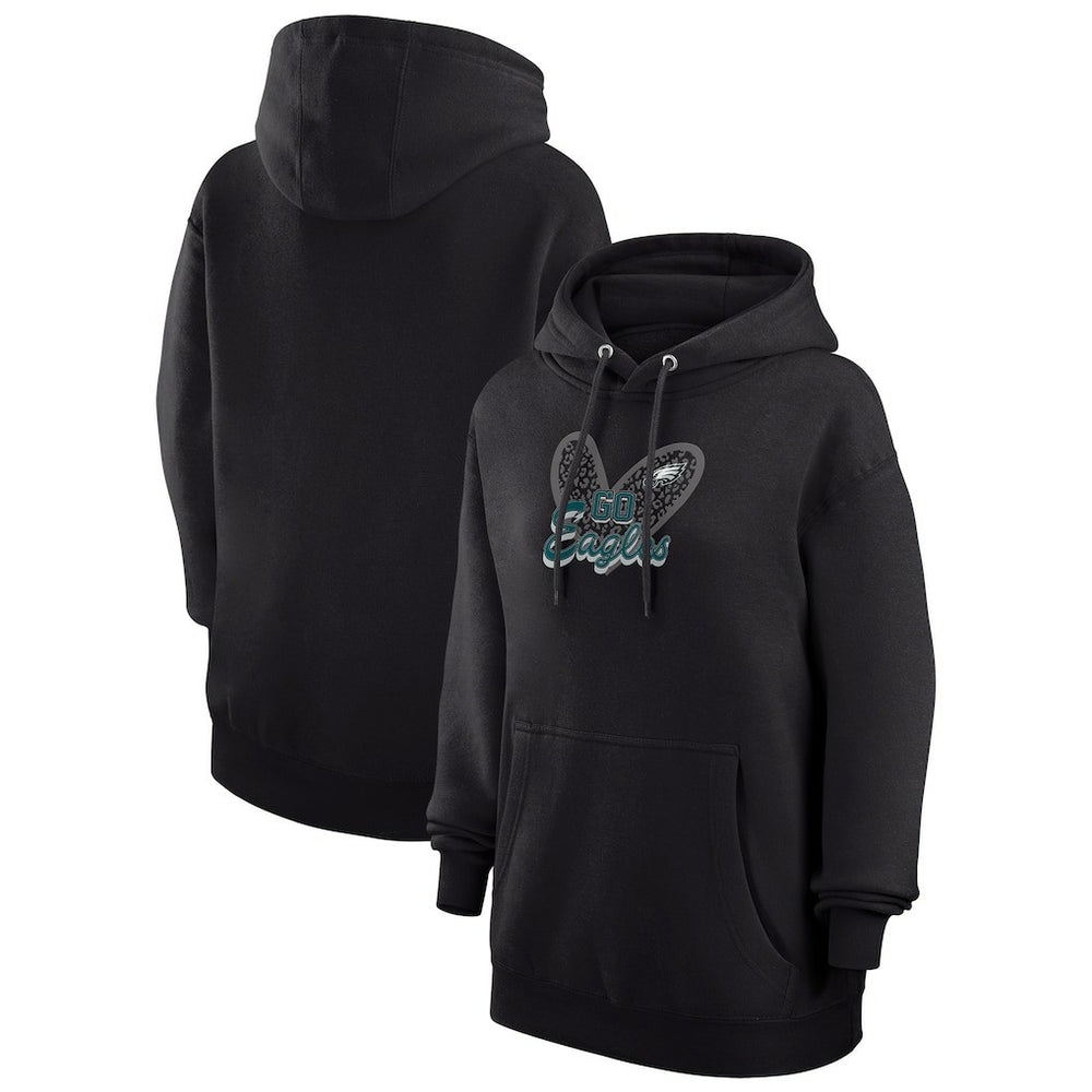 G-III 4Her by Carl Banks Women's Animal Print Heart Team Graphic Fleece Tri-Blend Pullover Hoodie - Philadelphia Eagles Hoodies