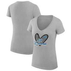 G-III 4Her by Carl Banks Women's Super-Slim Fit Lightweight Leopard Heart V-Neck T-Shirt - Detroit Lions T-shirts