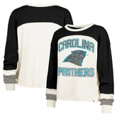 '47 Women's Double Header Curve Raglan Long Sleeve Crop Top - Carolina Panthers Tops