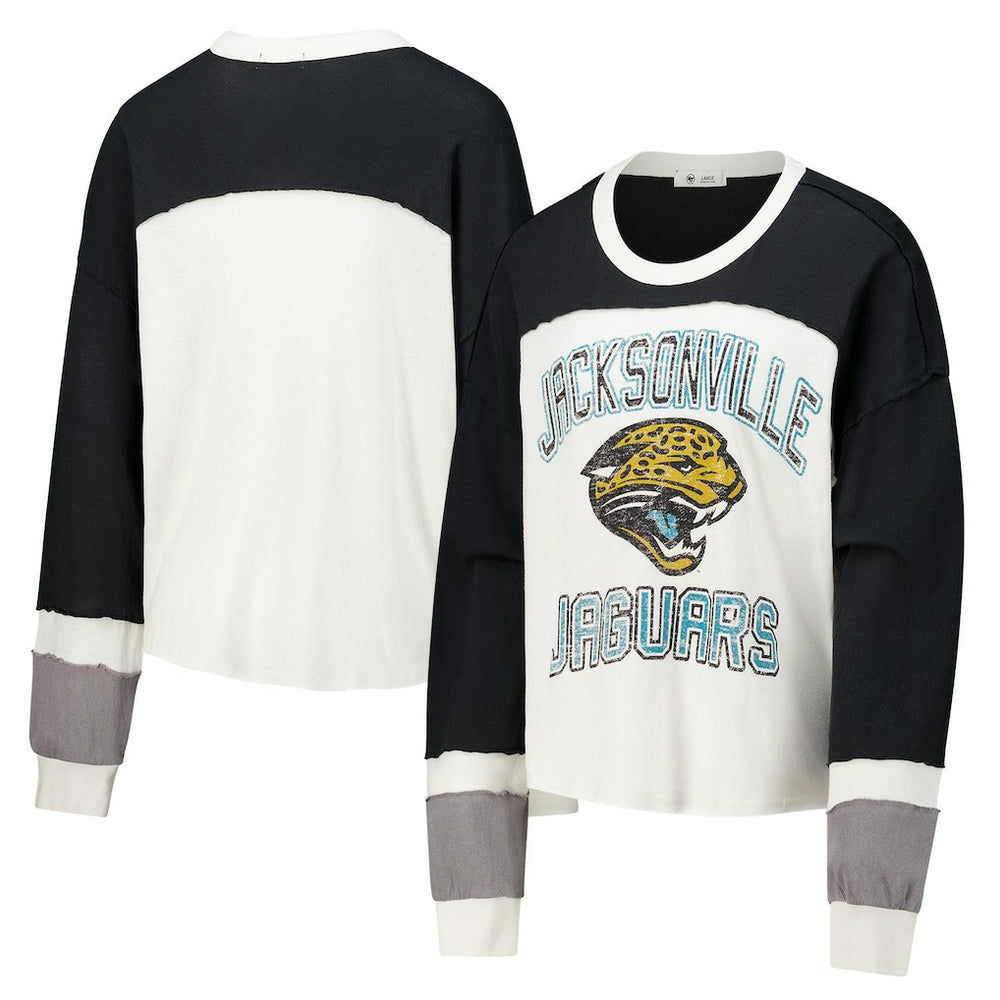 '47 Women's Double Header Curve Raglan Long Sleeve Crop Top - Jacksonville Jaguars Tops