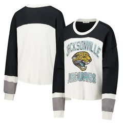 '47 Women's Double Header Curve Raglan Long Sleeve Crop Top - Jacksonville Jaguars Tops