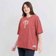 Red Philadelphia Phillies Fanatics Women's Oversized Elements Raw Edge Future Ground T-Shirt