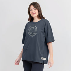 Blue Chicago Cubs Fanatics Women's Oversized Elements Raw Edge Future Ground T-Shirt