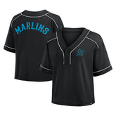 Black Miami Marlins Fanatics Women's Oversized Champ Game Cropped V-Neck T-Shirt