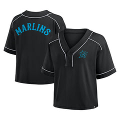 Black Miami Marlins Fanatics Women's Oversized Champ Game Cropped V-Neck T-Shirt