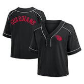 Black Cleveland Guardians Fanatics Women's Oversized Champ Game Cropped V-Neck T-Shirt