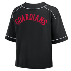 Black Cleveland Guardians Fanatics Women's Oversized Champ Game Cropped V-Neck T-Shirt