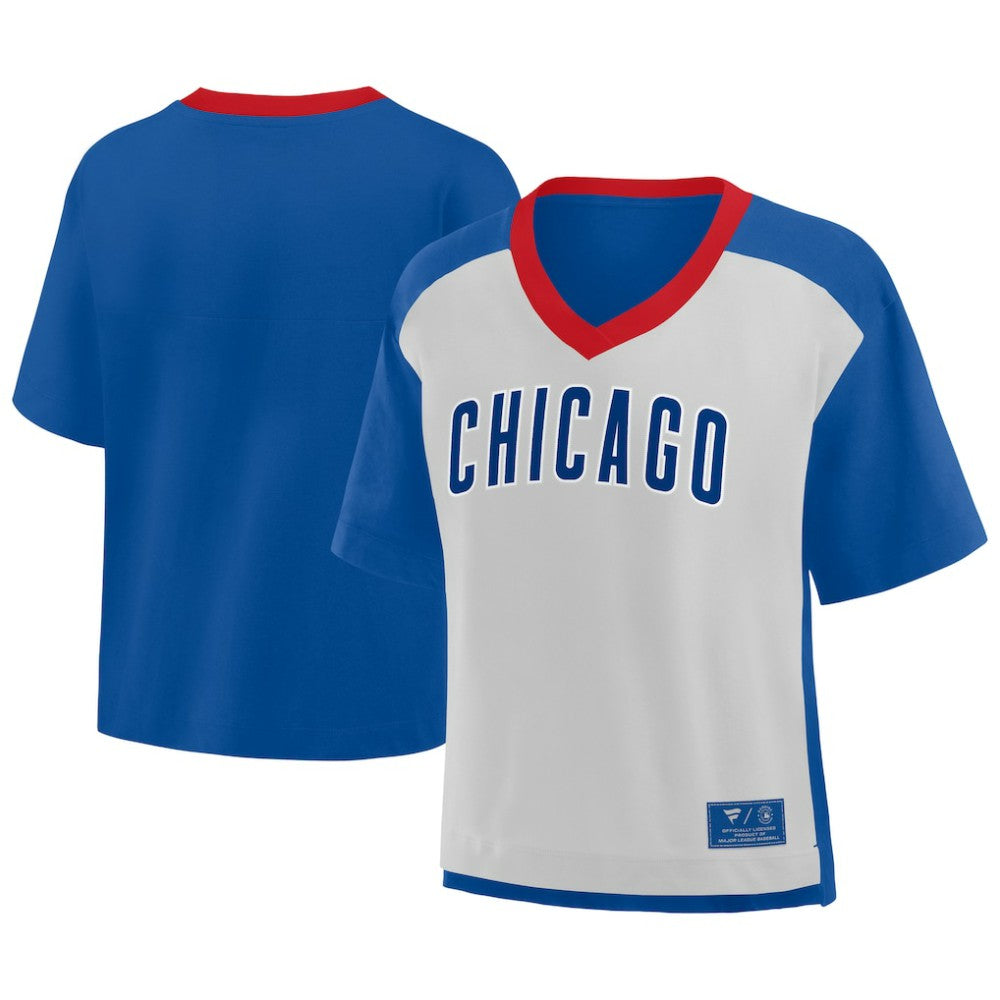 Royal/Graphite Chicago Cubs Fanatics Oversized Race To Win V-Neck T-Shirt