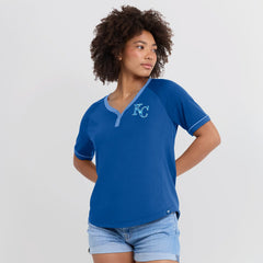 Royal Kansas City Royals Fanatics Women's League Diva Star Raglan V-Neck T-Shirt