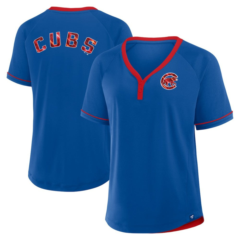 Royal Chicago Cubs Fanatics Women's League Diva Star Raglan V-Neck T-Shirt