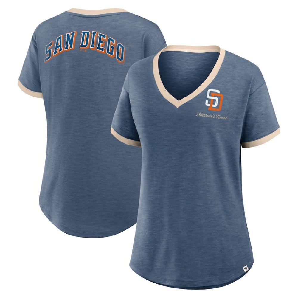 Navy San Diego Padres Fanatics Women's Binge Worthy Stadium Slub V-Neck T-Shirt