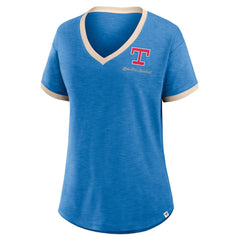 Royal Texas Rangers Fanatics Women's Binge Worthy Stadium Slub V-Neck T-Shirt