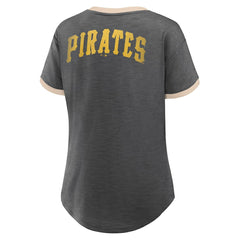 Black Pittsburgh Pirates Fanatics Women's Binge Worthy Stadium Slub V-Neck T-Shirt