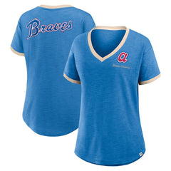 Royal Atlanta Braves Fanatics Women's Binge Worthy Stadium Slub V-Neck T-Shirt