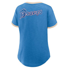 Royal Atlanta Braves Fanatics Women's Binge Worthy Stadium Slub V-Neck T-Shirt