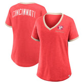 Red Cincinnati Reds Fanatics Women's Binge Worthy Stadium Slub V-Neck T-Shirt
