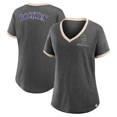 Black Colorado Rockies Fanatics Women's Binge Worthy Stadium Slub V-Neck T-Shirt