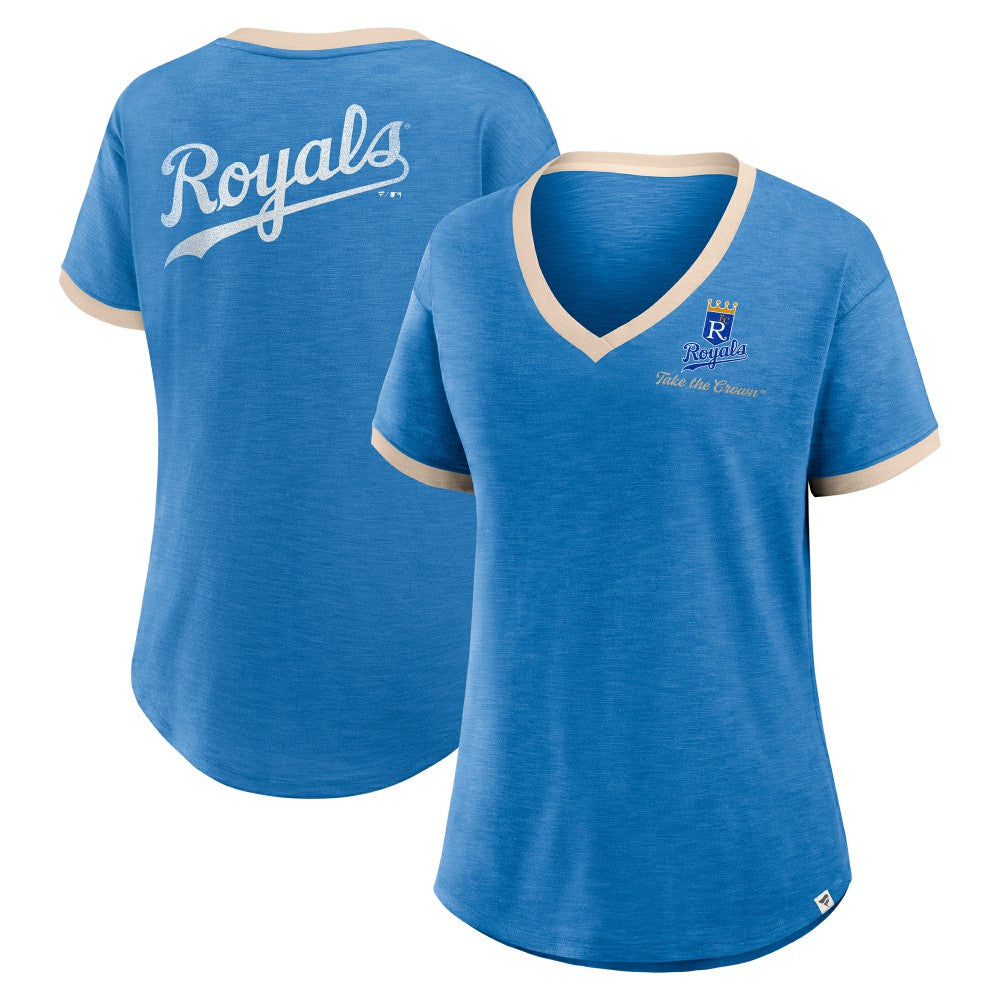 Royal Kansas City Royals Fanatics Women's Binge Worthy Stadium Slub V-Neck T-Shirt