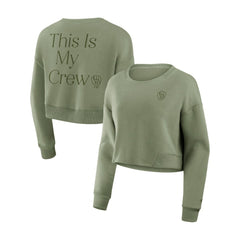 Olive Milwaukee Brewers Fanatics Women's Studio Cropped Pullover Sweatshirt