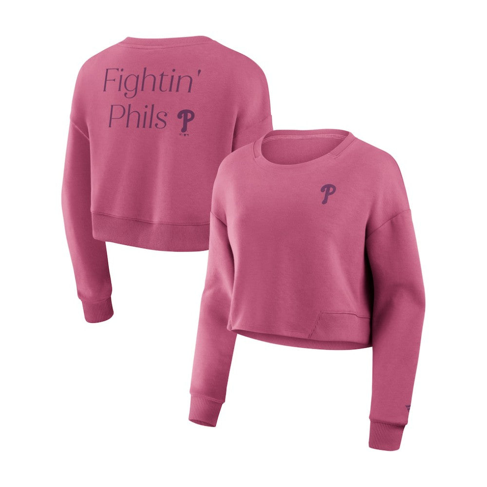 Pink Philadelphia Phillies Fanatics Women's Studio Cropped Pullover Sweatshirt