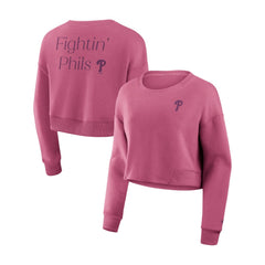 Pink Philadelphia Phillies Fanatics Women's Studio Cropped Pullover Sweatshirt