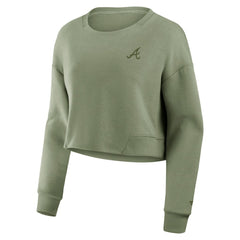 Olive Atlanta Braves Fanatics Women's Studio Cropped Pullover Sweatshirt