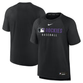 Black Colorado Rockies Nike Authentic Collection Pregame Raglan Dri-FIT T-Shirt