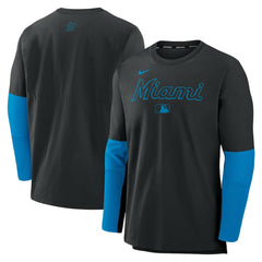 Black Miami Marlins Nike Authentic Collection Player Dri-FIT Lightweight Pullover