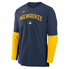 Navy/Gold Milwaukee Brewers Nike Authentic Collection Player Dri-FIT Lightweight Pullover
