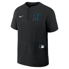 Black Miami Marlins Nike Authentic Collection Raglan Short Sleeve Windshirt