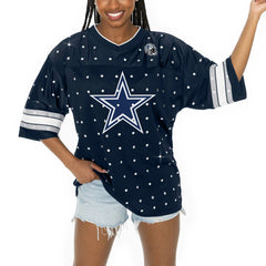Gameday Couture Women's Kickoff Time Allover Rhinestone Sports Stripe Jersey V-Neck T-Shirt - Dallas Cowboys T-shirts