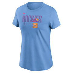 Light Blue Kris Bryant Colorado Rockies Nike Women's 2025 City Connect Fuse Name & Number T-Shirt