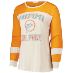 '47 Women's Plus Size Double Header Curve Toni Long Sleeve T-Shirt - Miami Dolphins T-shirts