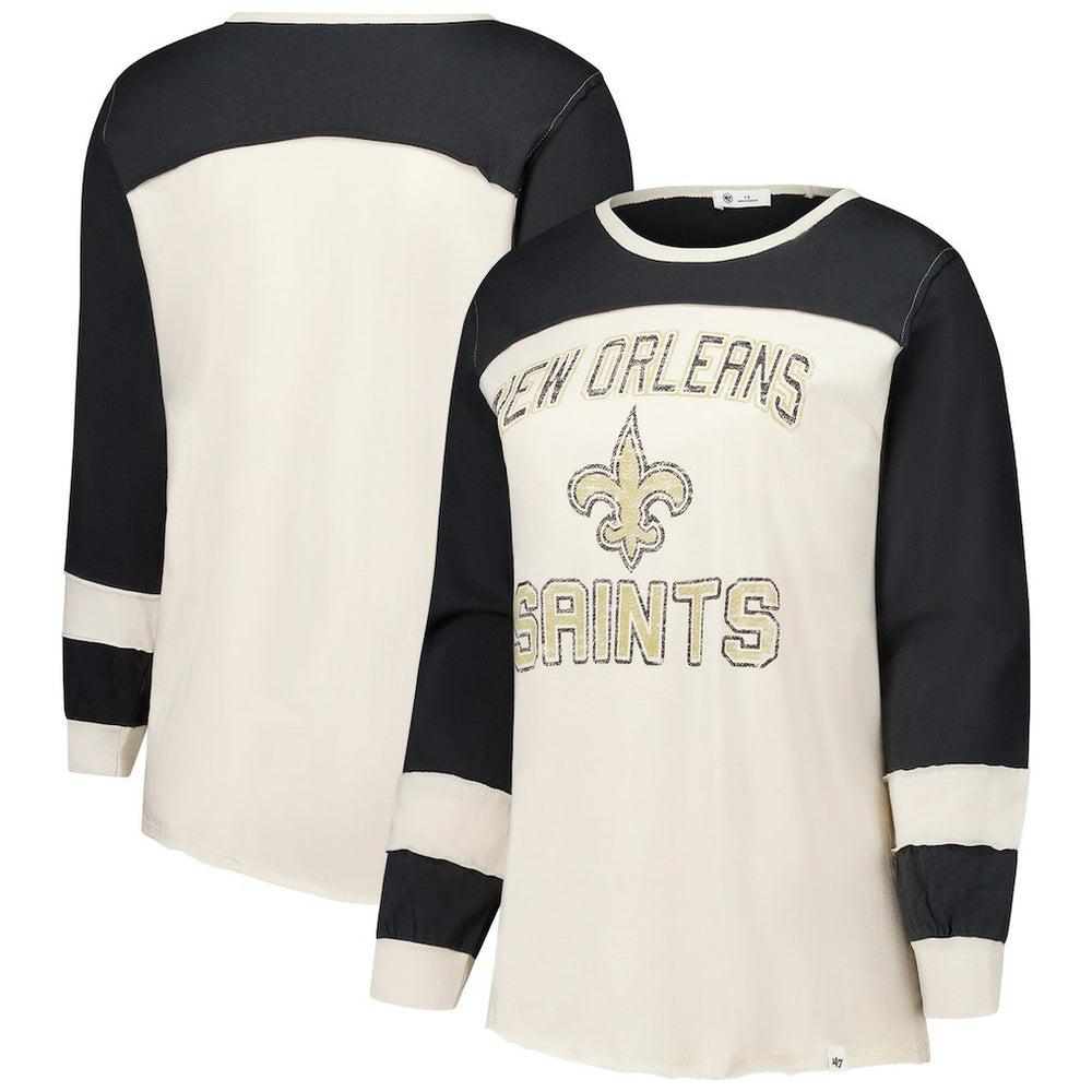 '47 Women's Plus Size Double Header Curve Toni Long Sleeve T-Shirt - New Orleans Saints T-shirts