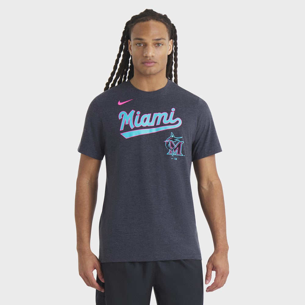 Heather Black Miami Marlins Nike City Connect Script Tri-Blend T-Shirt