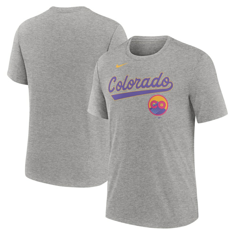 Heather Charcoal Colorado Rockies Nike City Connect Script Tri-Blend T-Shirt