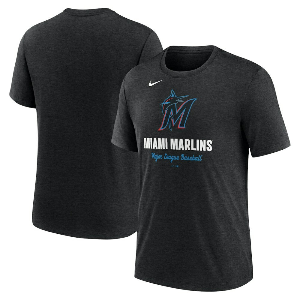 Heather Black Miami Marlins Nike Logo Tri-Blend T-Shirt