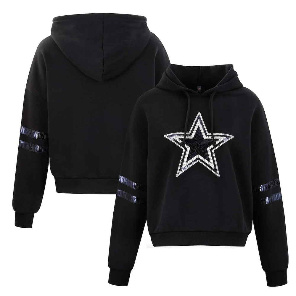 Cuce Women's Cropped Sequins Pullover Hoodie - Dallas Cowboys Hoodies