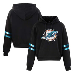 Cuce Women's Cropped Sequins Pullover Hoodie - Miami Dolphins Hoodies