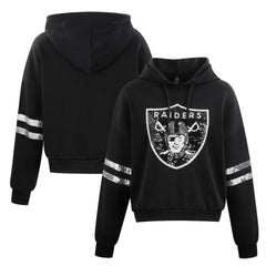 Cuce Women's Cropped Sequins Pullover Hoodie - Las Vegas Raiders Hoodies