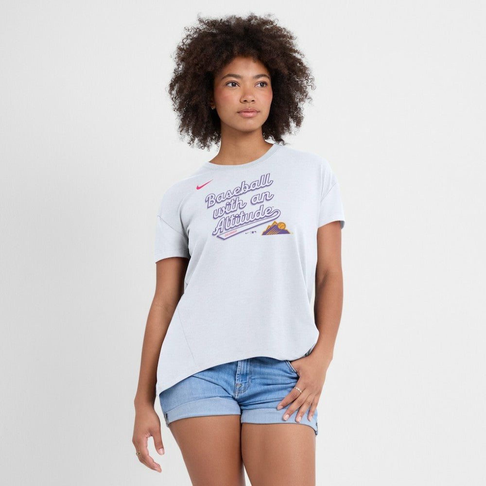 White Colorado Rockies Nike Women's 2025 City Connect Flowy Fashion Tri-Blend Dri-FIT T-Shirt