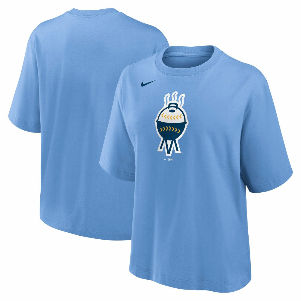 Light Blue Milwaukee Brewers Nike Women's City Connect Logo Boxy T-Shirt