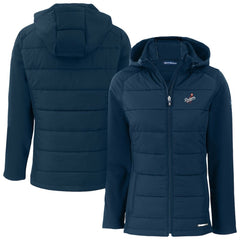 Navy Los Angeles Dodgers Cutter & Buck Women's Evoke Hybrid Eco Softshell Recycled Full-Zip Hoodie Jacket