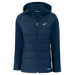 Navy Los Angeles Dodgers Cutter & Buck Women's Evoke Hybrid Eco Softshell Recycled Full-Zip Hoodie Jacket